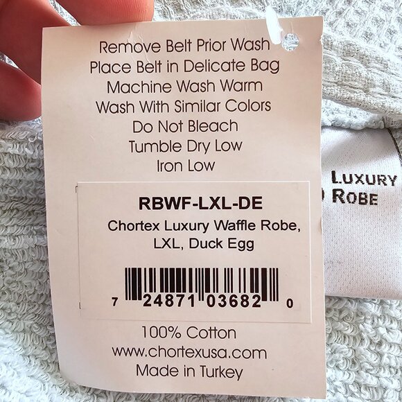 NWT!! Chortex 100% Turkish Cotton Luxury Waffle Long Robe L/XL, Duck Egg - Picture 5 of 7